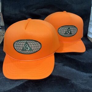 Set of 2 Vintage Hunter Orange Snapback Foam Hats Cap W/ Brown & Root Logo Patch